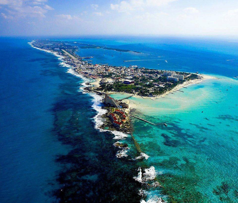 Aerial of Isla Mujeres and Playa Norte